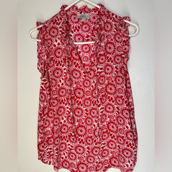 LOFT Red and White Patterned Blouse - Picture 2 of 6